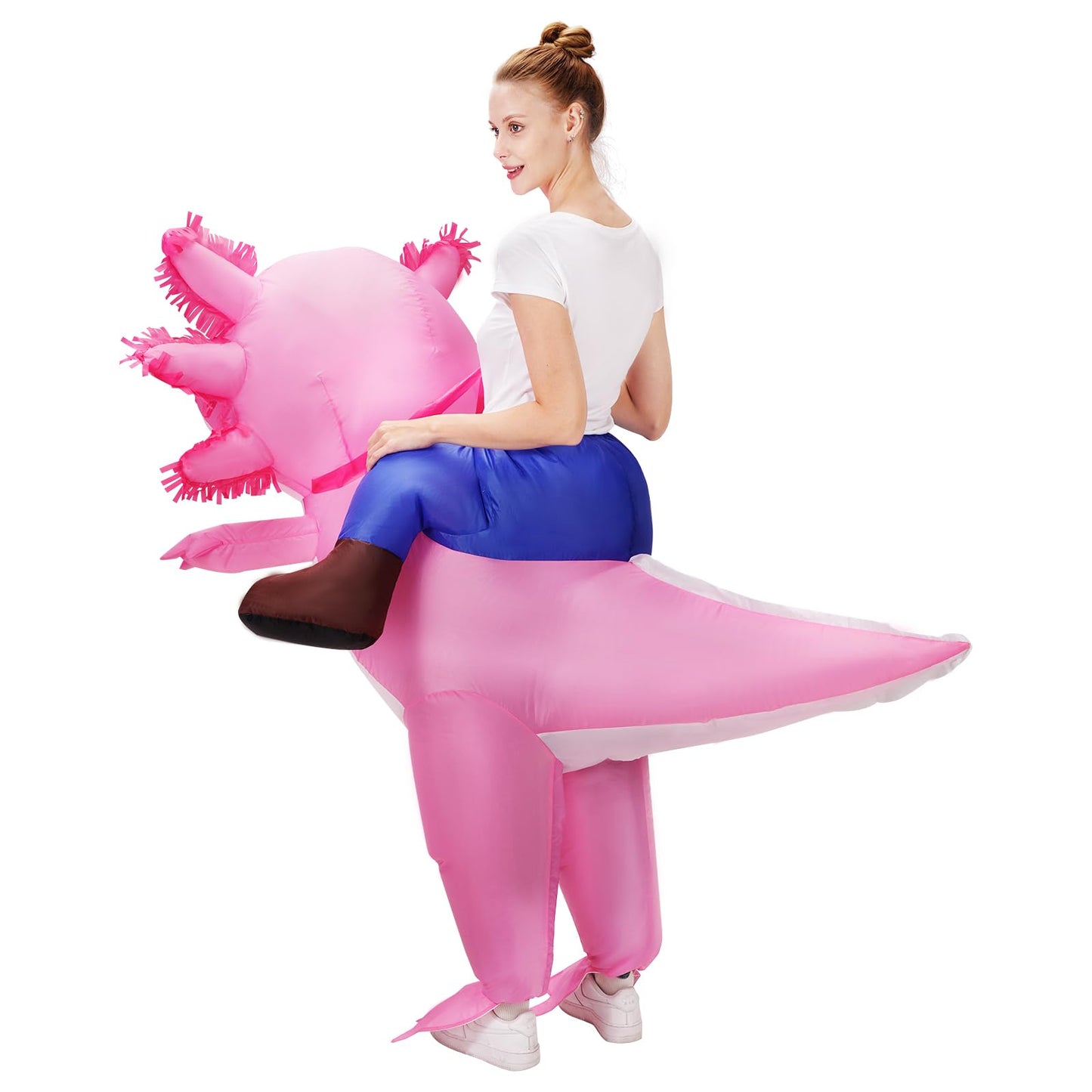 Stegosaurus Axolotl Costume Inflatable Costume for Adult Halloween Costumes Air Blow up Costumes Funny Ride on Axolotl Costume for Cosplay Party