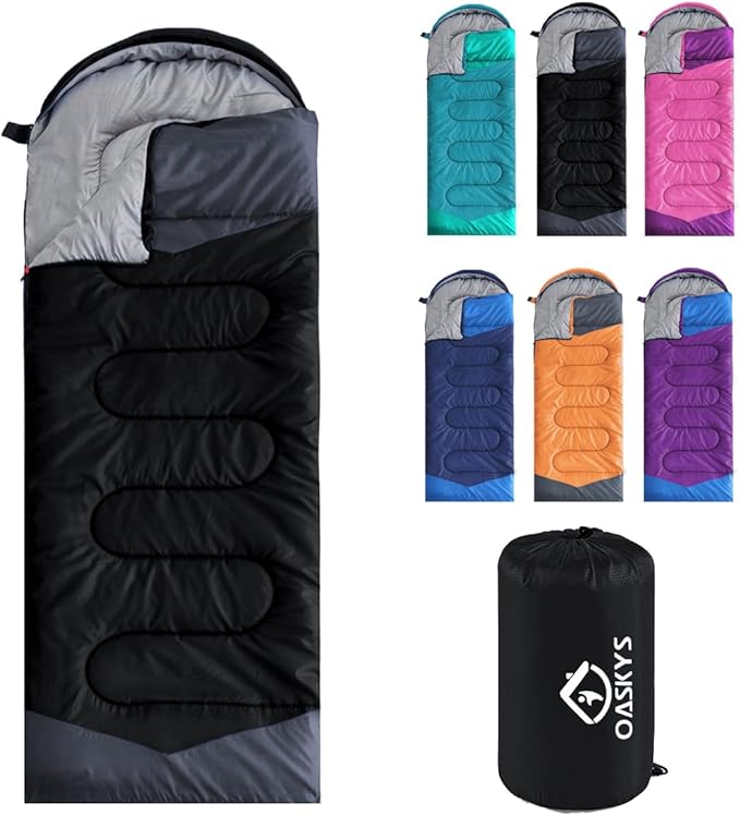 oaskys Camping Sleeping Bag - 3 Season Warm & Cool Weather - Summer Spring Fall Lightweight Waterproof for Adults Kids - C...
