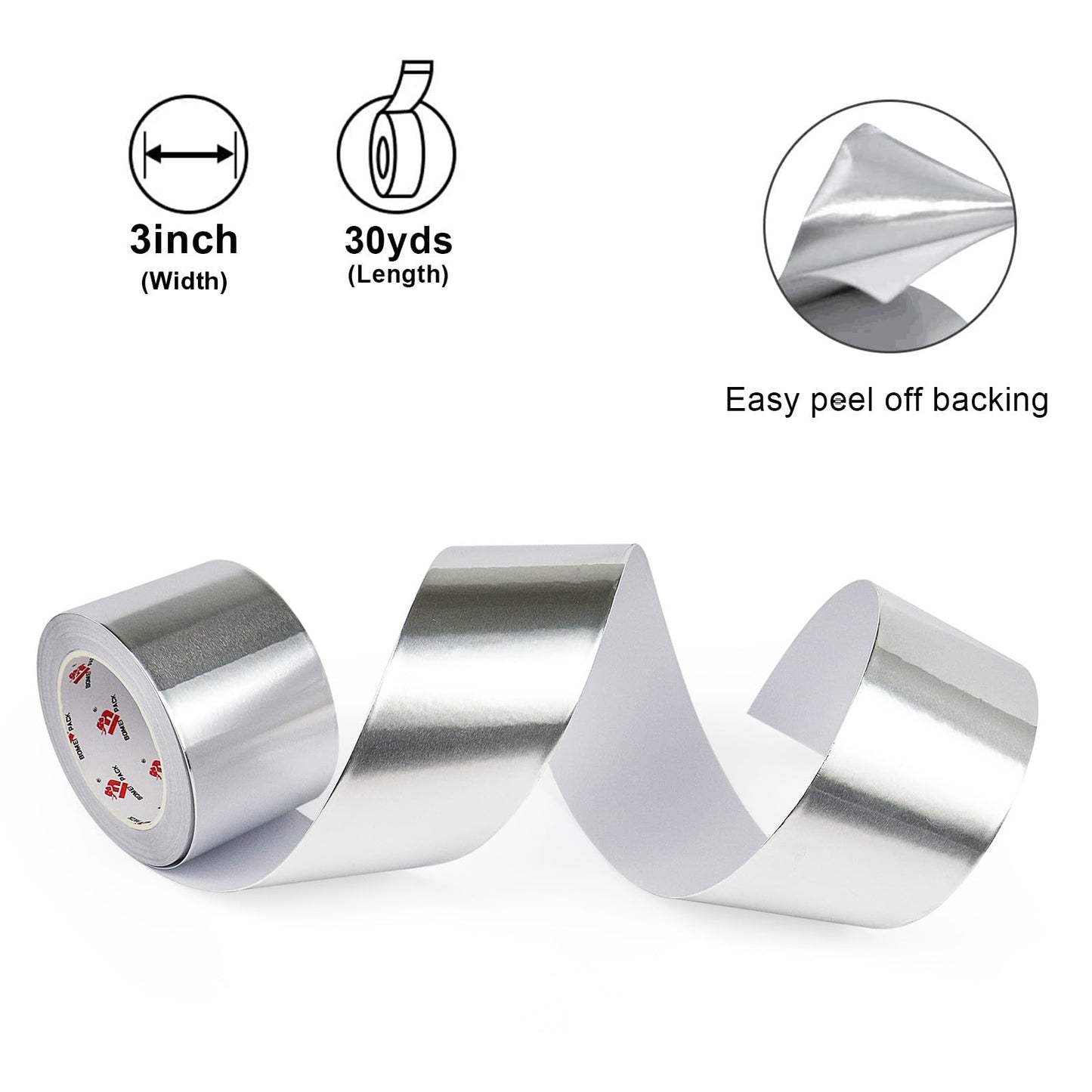 BOMEI PACK Aluminum Foil Tape,Heavy Duty Metal Foil Tape,High Temperature Silver Duct Tape,Perfect for Sealing & Patching,HVAC,Air Ducts,Insulation and Metal Repair (3 Inch)