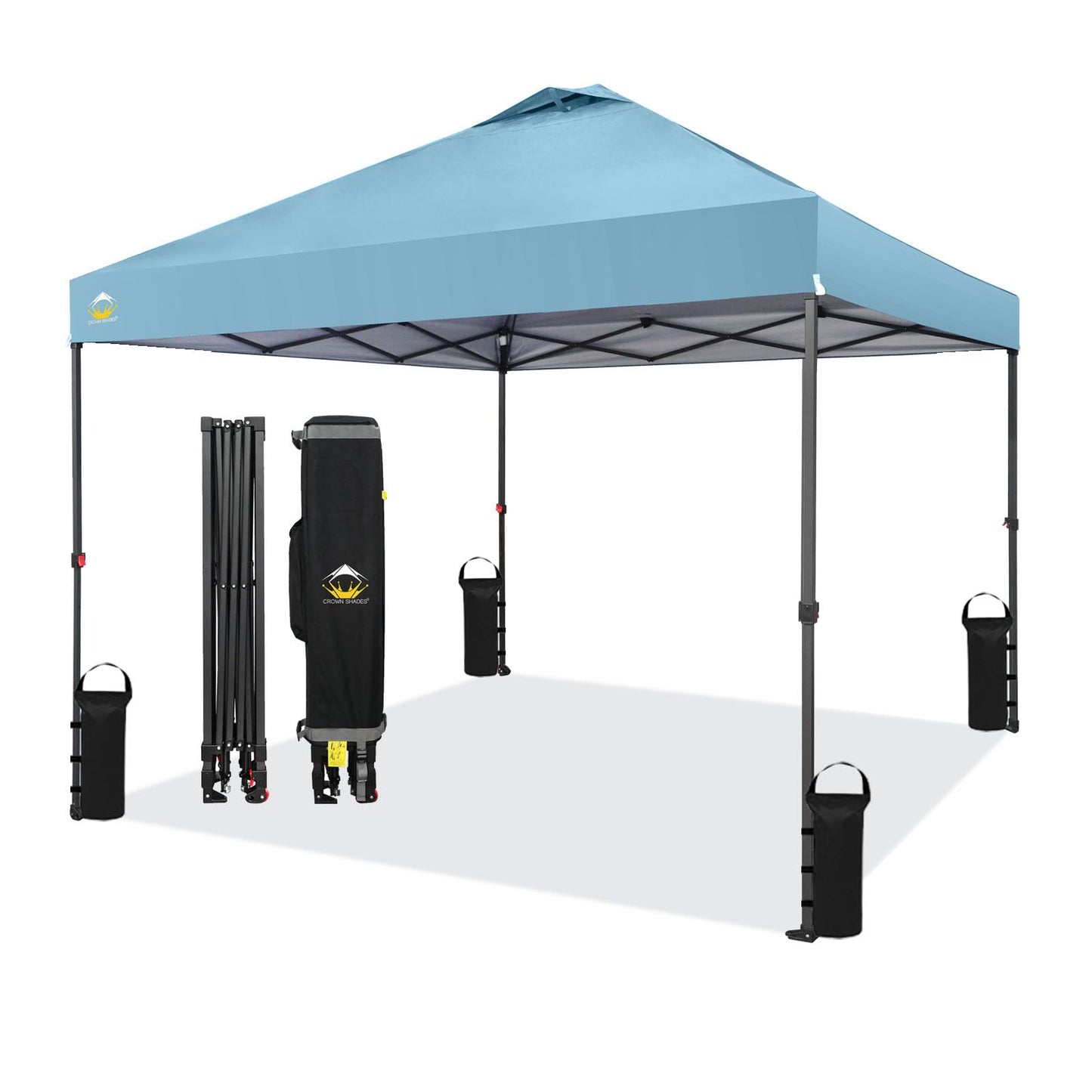CROWN SHADES 10x10 Pop Up Canopy Tent - Patented Center Lock One Push Instant Outdoor Canopy Beach Tent with STO-N-Go Bag 8 Stakes & 4 Sand Bags，Cyan Blue