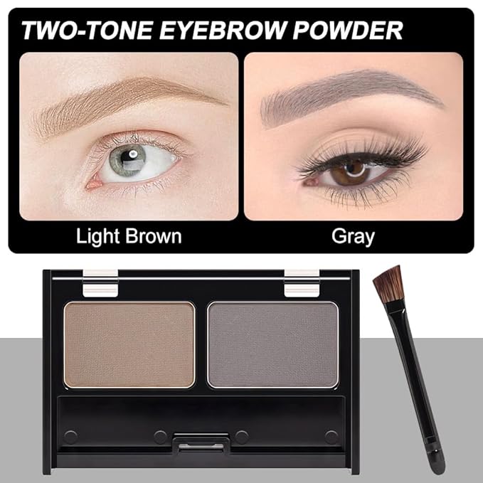 Eyebrow Powder Light Brown Gray Kit,Eye Brow Powder for Women with Double-ended Eyebrow Brush,Long-Lasting Waterproof Two Colors Brow Filler Get Full Defined Natural Brows,Powder Eyebrow Makeup