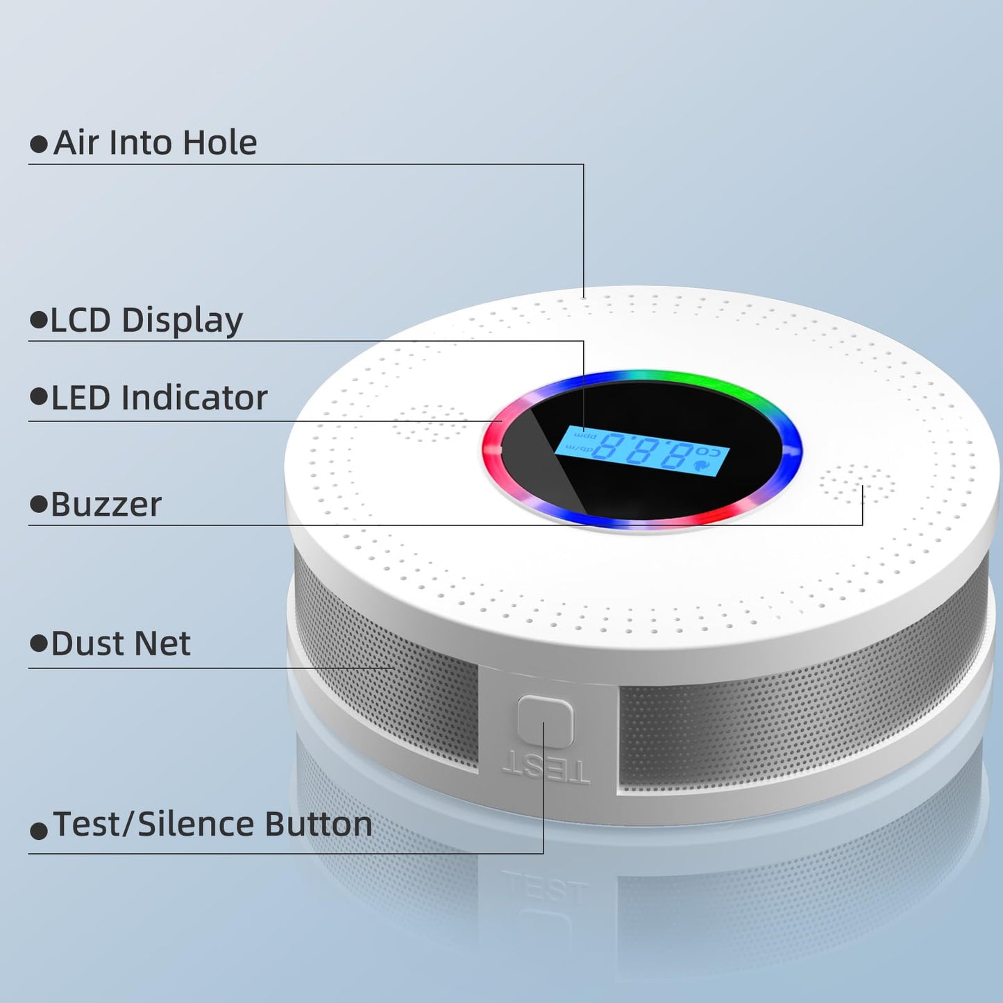 SHYEEH Smoke and Carbon Monoxide Detector, Combination Smoke Alarm and Carbon Monoxide Detector Battery Powered, CO Detector with Sensitive Sensor, LCD Display and Sound Warning, CDR-813