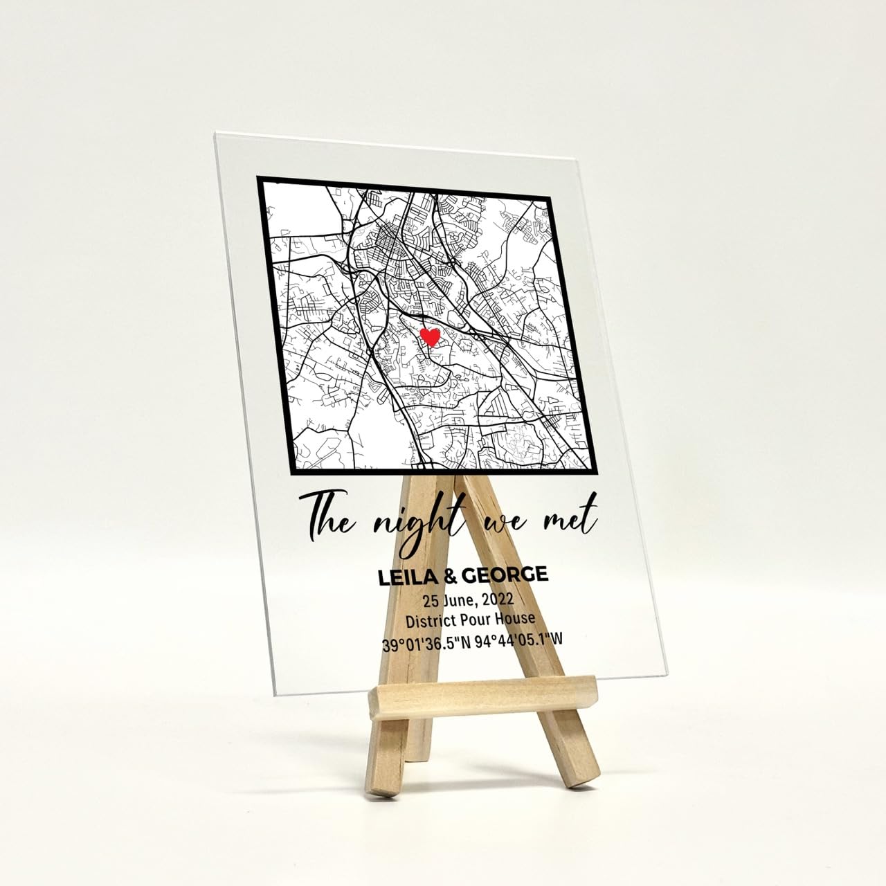 The Night We Met Custom Plaque - Couple Location Gift Personalized Map for Girlfriend Keepsake (Custom Map - Style 2)