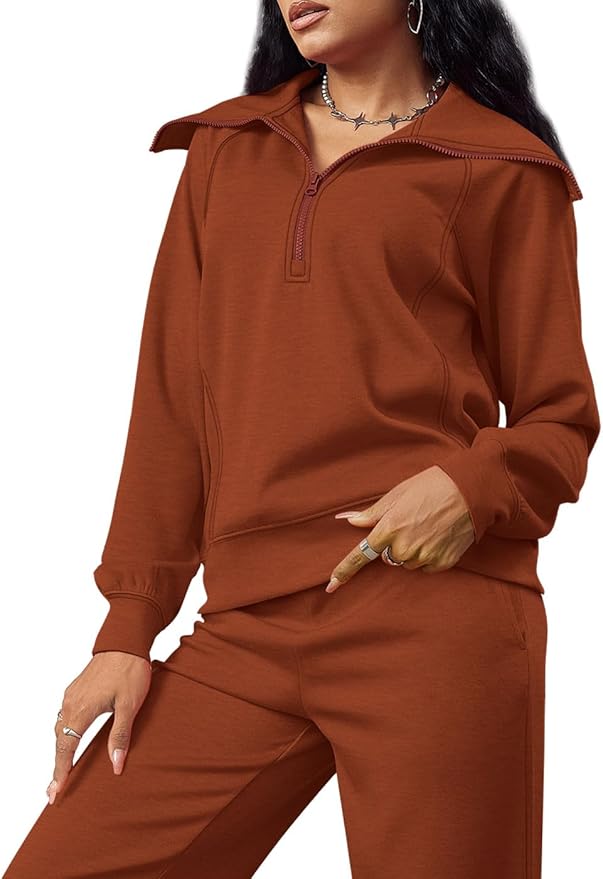 XIEERDUO Lounge Sets For Women 2025 Half Zip Sweatshirt And Wide Leg Sweatpant 2 Piece Outfits Sweatsuit Tracksuit