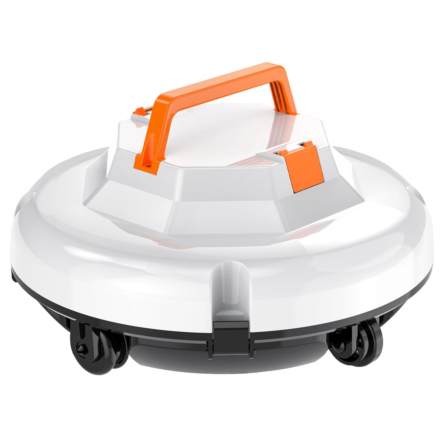 likjhbn Robot Pool Vacuum for Above Ground Pool, Cordless Robotic Pool Cleaner Dual Motors, 130 Mins Runtime, Auto-Dock, Automatic Pool Vacuum Cleaner (White Orange)