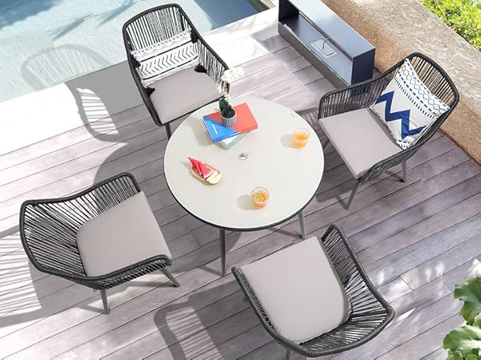 Patiorama Outdoor Dining Chairs, Patio Dining Chair Set of 4, All-Weather Woven Rope Rattan Chairs, Outdoor Dining Wicker Chairs with Armrests for Indoor Balcony Pool Backyard(Black)