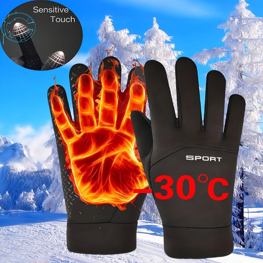 Men's Winter Thermal Gloves - Touchscreen Compatible with Adjustable Wrist Strap for Cycling, Skiing, Motorcycle & Outdoor...