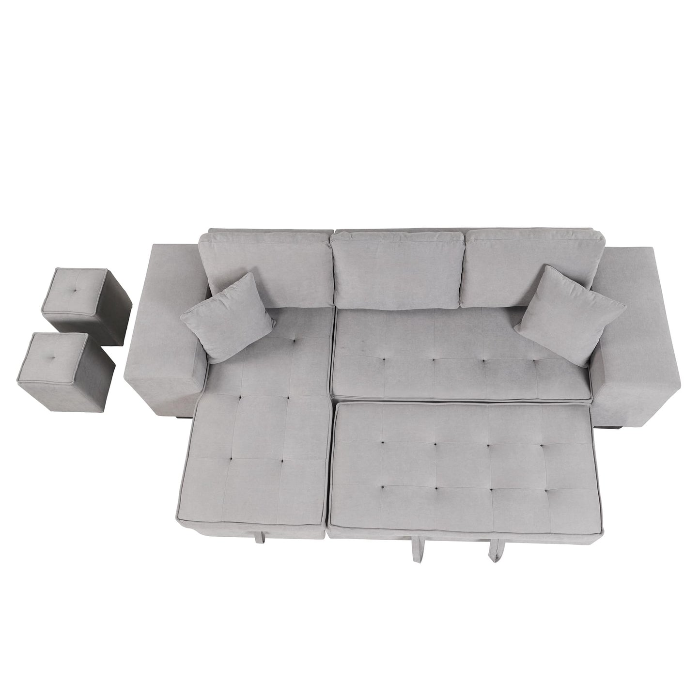 Eafurn 104.5" Reversible Sleeper Sectional Sofa Bed, Tufted L Shaped Convertible Pull Out Sectional Sofa Bed with Storage Chaise Lounge and 2 Stools for Living Room Apartment