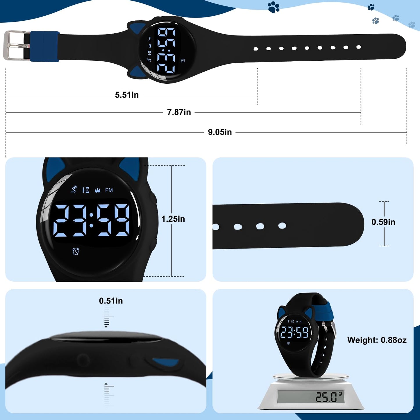 Timever Kids Digital Watches for Girls Boys, Sports Watch with Fitness Tracker, Pedometer, Alarm Clocks, Stopwatch, No App Needed & Waterproof Kids Watch, Gift for Teens Girls Boys Ages 5-14