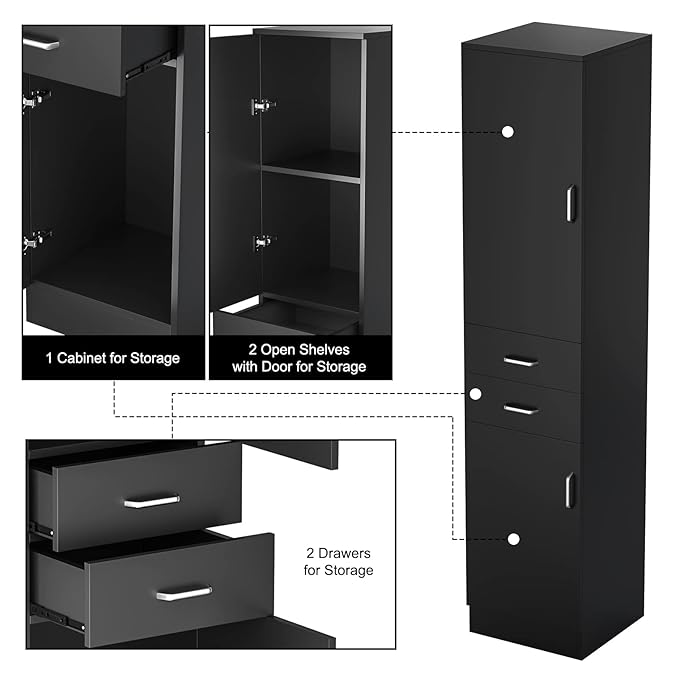 Paddie Wall Mount Barber Stations, Salon Stations for Hair Stylist, Hair Station Salon Furniture Sets with a Storage Cabinet, 2 Drawers and a 2 Tier Shelf, 17.3" L x 70.9" H