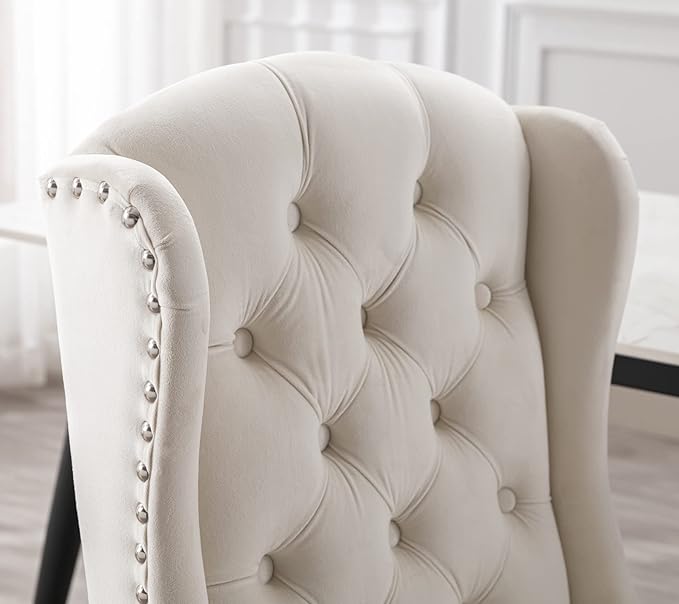 DUOMAY Modern Tufted Dining Chairs Set of 2, Velvet Upholstered Dining Room Chairs Armless Guest Side Chair for Kitchen Dining Room, Wingback Accent Chairs with Solid Wood, White