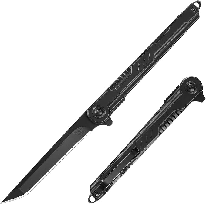 FUNBRO EDC Pocket Knife - 7CR13Mov Steel Tanto Blade, Slim Survival Knife with Clip and Liner Lock, Window Breaker for Out...