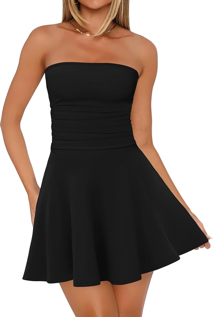 OFEEFAN Womens Tube Dresses Strapless Homecoming Graduation Formal Party Club Mini Dress Date Outfits