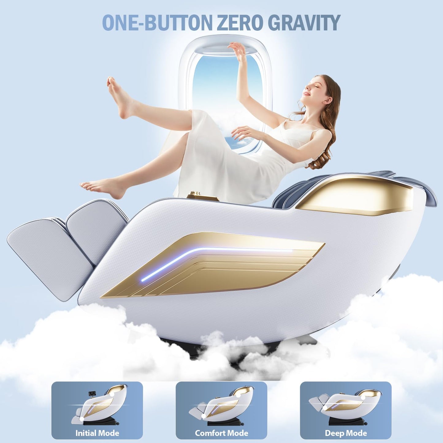 AVSAMOQ Massage Chair Full Body, 4D Zero Gravity 57" SL-Track Shiatsu Massage Chair Recliner with Airbags, Heating, Body Scan, Deep Yoga Stretch, Foot Rollers, AI Voice Control (White)