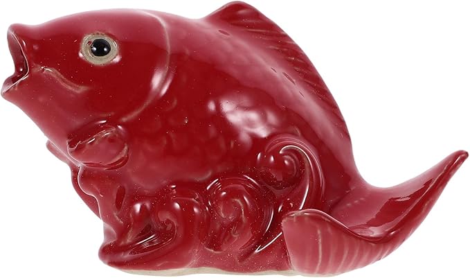 HOMSFOU Ceramic Carp Fountain Spitter Outdoor Garden Fish Ornament Water Spray Feature for Patio Pool and Yard Decoration ...