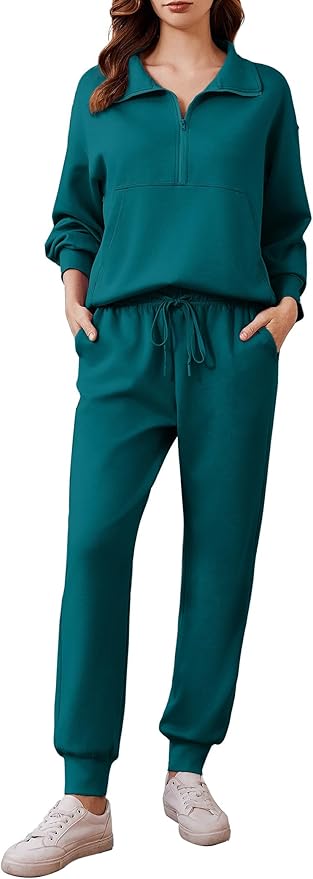 PINSPARK 2 Piece Sets for Women 2025 Fall Travel Outfits Long Sleeve Tracksuit Joggers Sets Half Zip Sweatsuit Matching Set