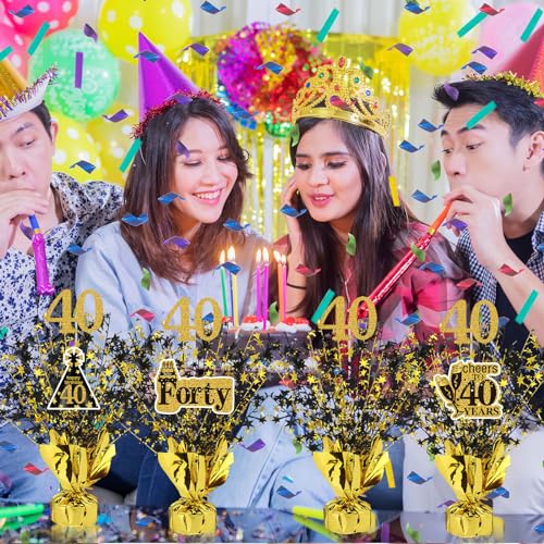 Tatuo 4 Pcs Metallic Foil Spray Centerpiece Happy 30th 40th 50th 60th Years Centerpiece Table Decorations for Black and Go...