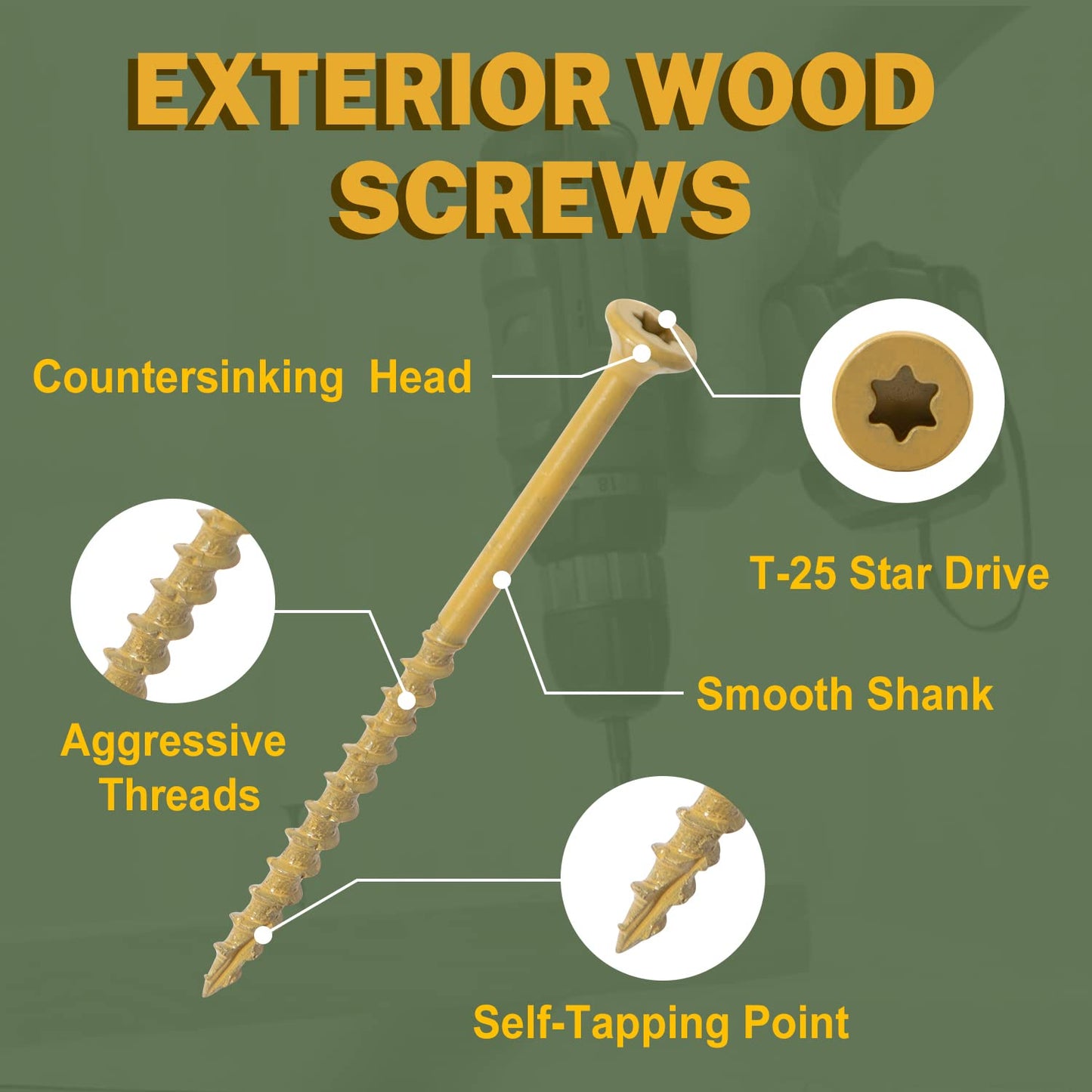 LIONMAX Wood Screws 1-1/2 Inch, Deck Screws #8 x 1-1/2", 300 PCS, Rust Resistant, Epoxy Coated, Exterior Wood Screw, Outdoor Decking Screws, Torx/Star Drive Head, T25 Star Bit Included, Tan
