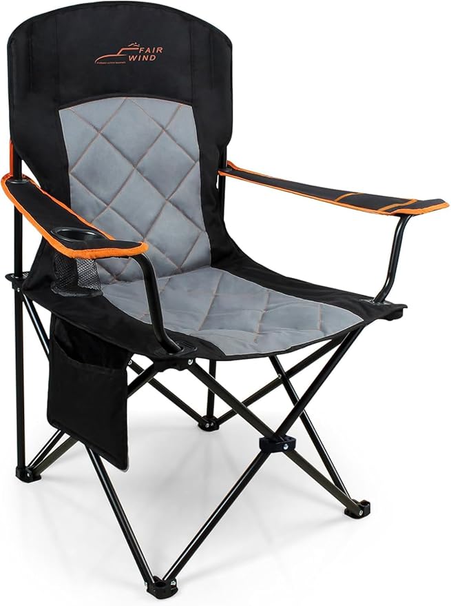 FAIR WIND Oversized Fully Padded Camping Chair, Heavy Duty Quad Fold Chair Arm Chair Support 350 LBS with Cup Holder, Coll...