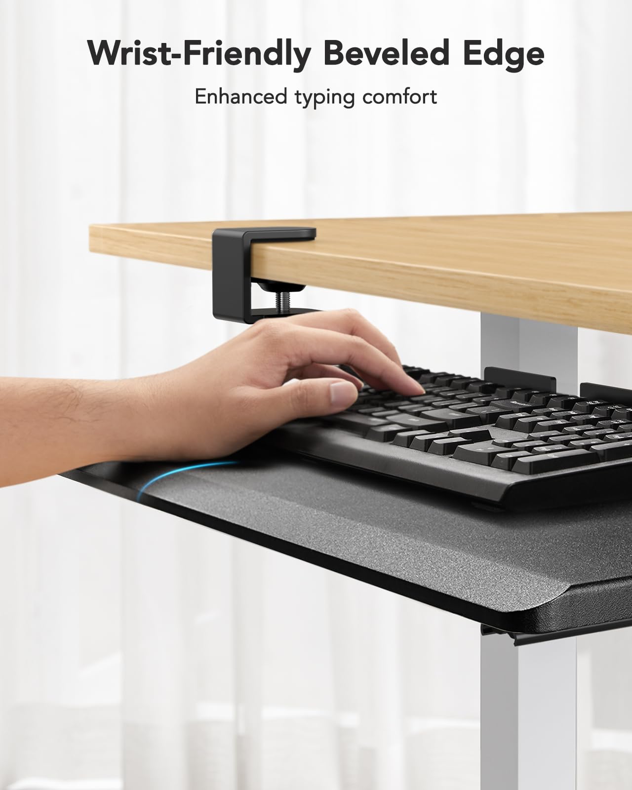 HUANUO Keyboard Tray Under Desk, Pull Out Keyboard Tray with C Clamp Mount, 26.5″ W x 11.8″ D Slide Out Computer Keyboard Drawer Mouse Tray for Typing, Black, HNKB12B