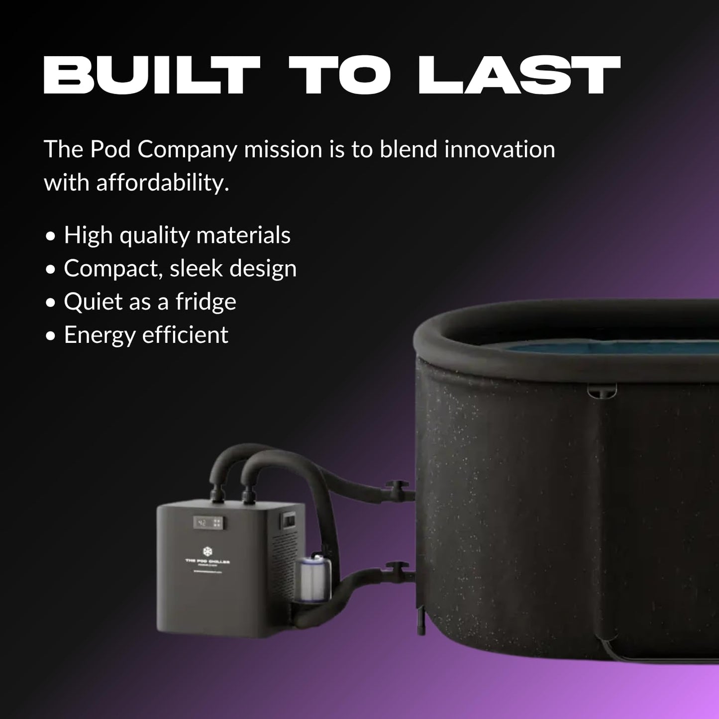 The Pod Company Long Pod 126 Gal Cold Plunge Tub + 1/3 HP Water Chiller Bundle, Extra-Large Ice Bath, 41°F Ice-Free Cooling System, Fits Up to 6'9"