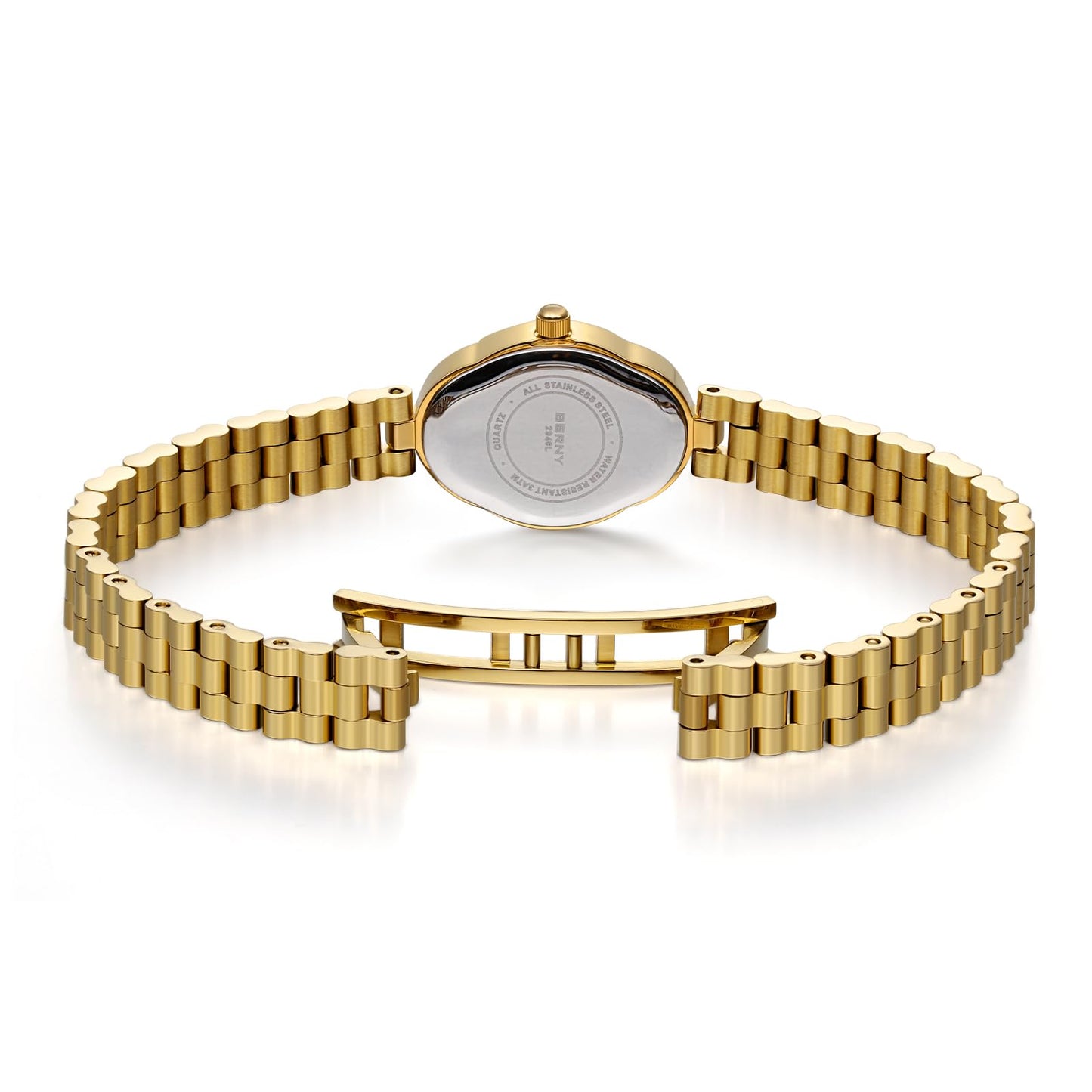 BERNY Gold Watches for Women Dainty Ladies Quartz Watch Vintage Copper Mirrors Shape Japanese Quartz Movement 3ATM Waterproof Fashion Female Wrist Watch Luxury Birthday Gifts-White Dial