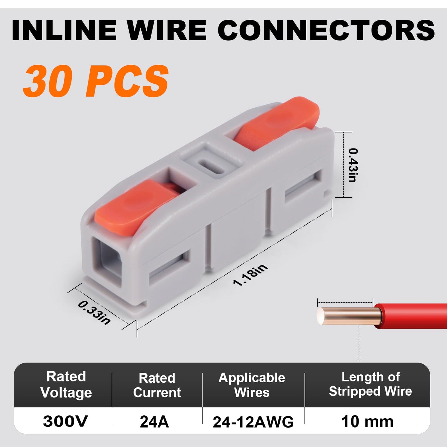 30PCS AVARBUVO Lever Wire Connectors, Mini Quick Connectors Push-in, 1 in 1 Out Electrical Wire Butt Splice Inline Terminals, 24-12 AWG