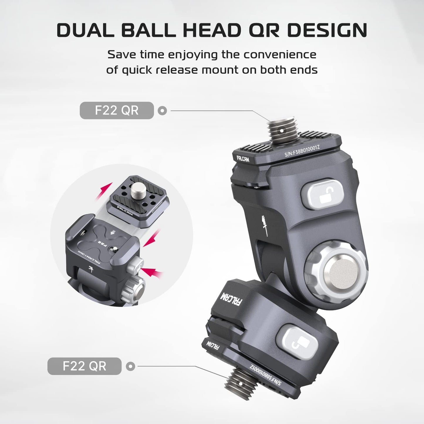 Falcam F22 Camera Monitor Mount, Dual Quick Release Field Monitor Mount Holder With 1/4  Screws, 360 Swivel And 180 Tilt Aluminu