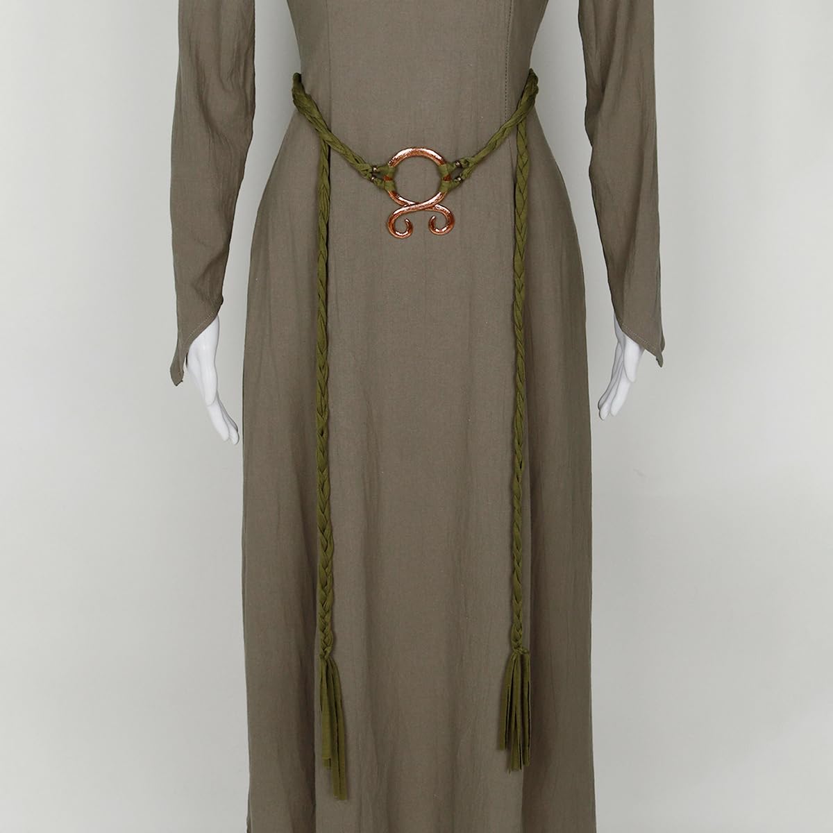 L'VOW Viking Long Rope Ring Knotted Belt Women Norse Witch Troll Cross Belt Shaman Pagan Costume(Army Green)