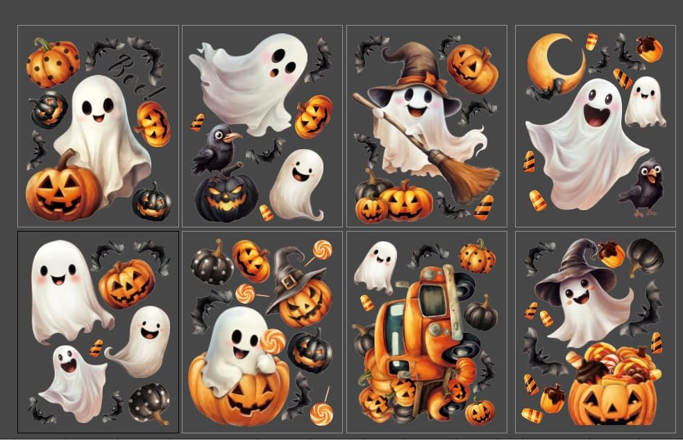 LOMIMOS Halloween Window Cling Sticker,8 Sheet Halloween Window Clings Decals with Ghost Pumpkin for Home Party Office Classroom Supplies Shop Glass Display Decoration