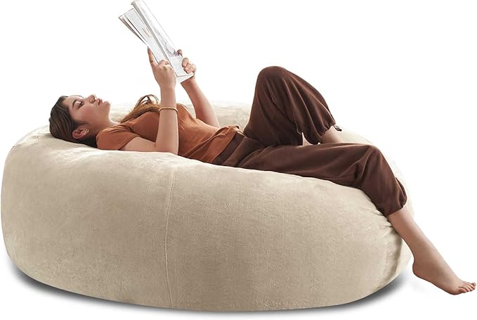 5FT Big Bean Bag Chairs for Adults Bean Bag Chairs with Filler Soft and Comfortable Memory Foam Chair Giant Bean Bag Chair, Adult Living Room, Suitable for Bedroom, Dormitory Gaming (Apricot)