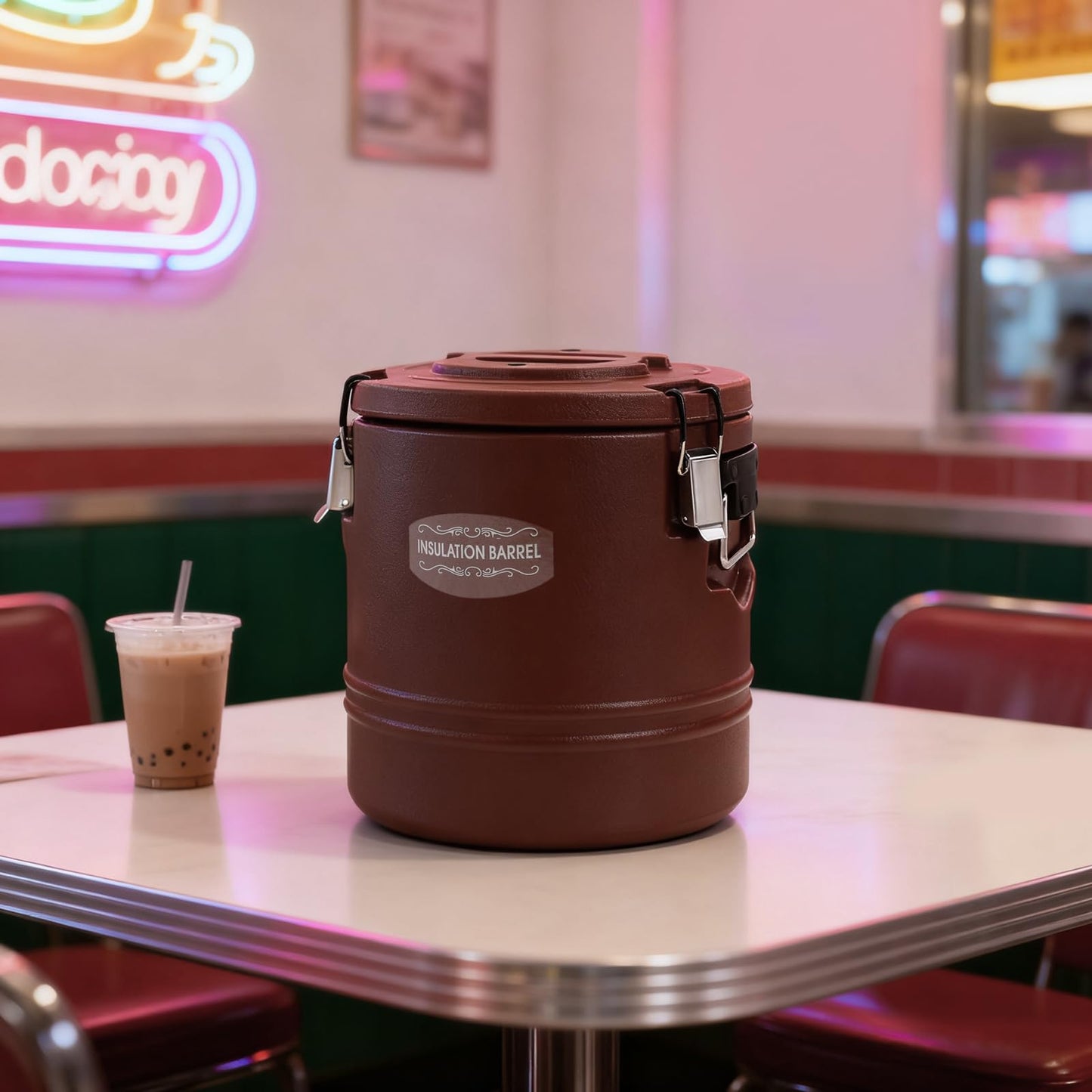 LOYALHEARTDY Commercial Insulated Food Container, 16QT/4Gal Insulated Soup Container Bucket Commercial Food Warmer Insulation Barrel for Hot or Cold Food for Restaurant, Canteen, Home (Brown)