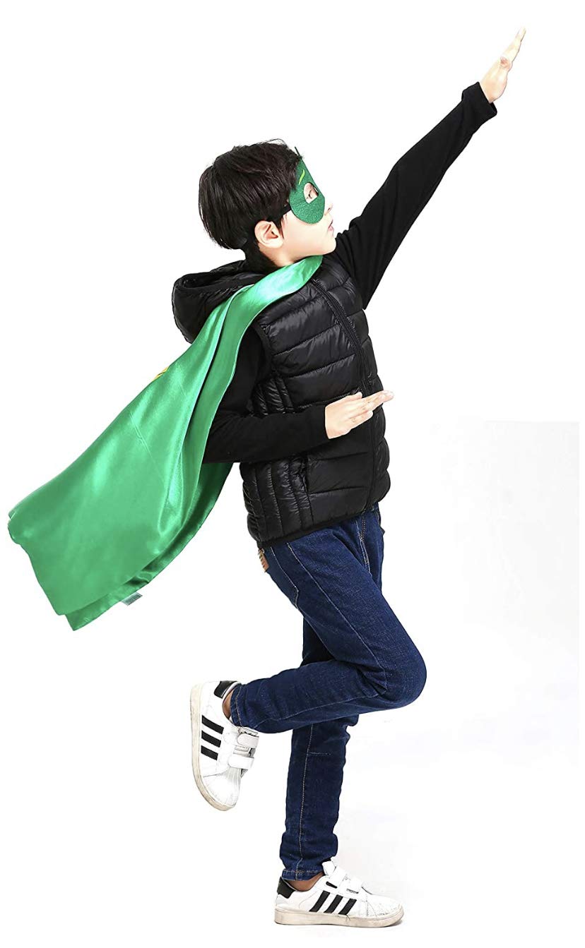 Kids Superhero Capes and Masks Set Bulk Dress Up Costumes with Bracelets for Boys and Girls Ages 2-12 – Satin Capes, Felt Masks, Birthday Party Favors, Pretend Play Toys