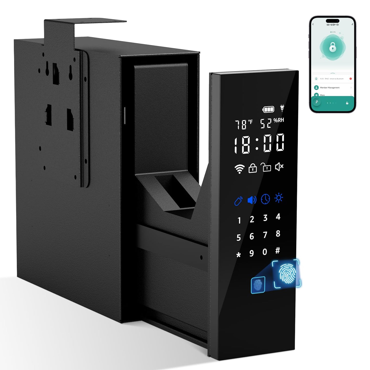 XDeer Biometric Gun Safe for Handgun, Slider Full Touchscreen Bedside Gun Safe, 0.01s Quick Access Pistol Safe for Nightstand,Desk,with APP Remote Control, Fingerprint, PIN Code, KEY Access-1PCS
