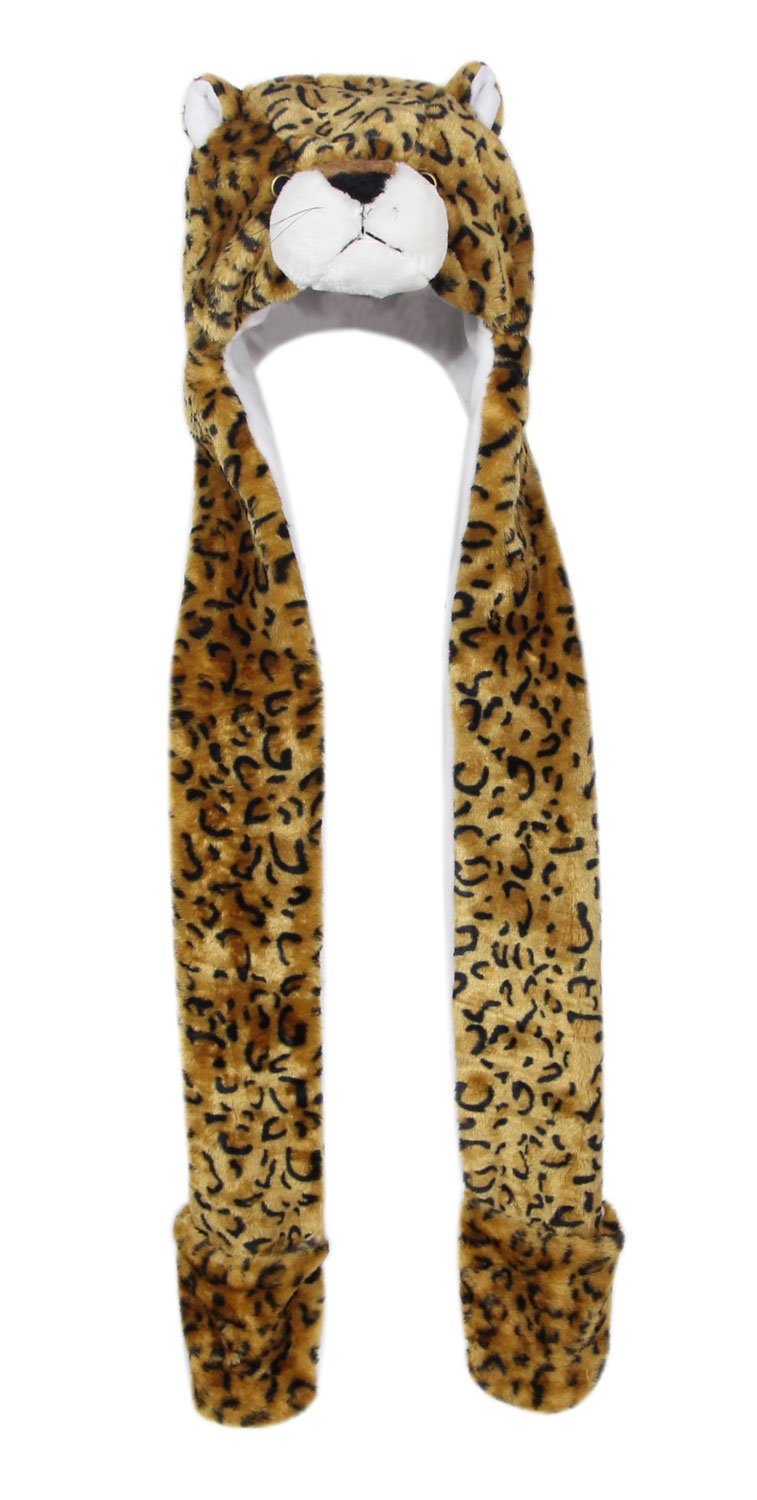 Bioterti Plush Novelty Animal Hat: One Size Fits All Adults & Kids/Soft, Warm Beanie Hat (Brown Leopard)