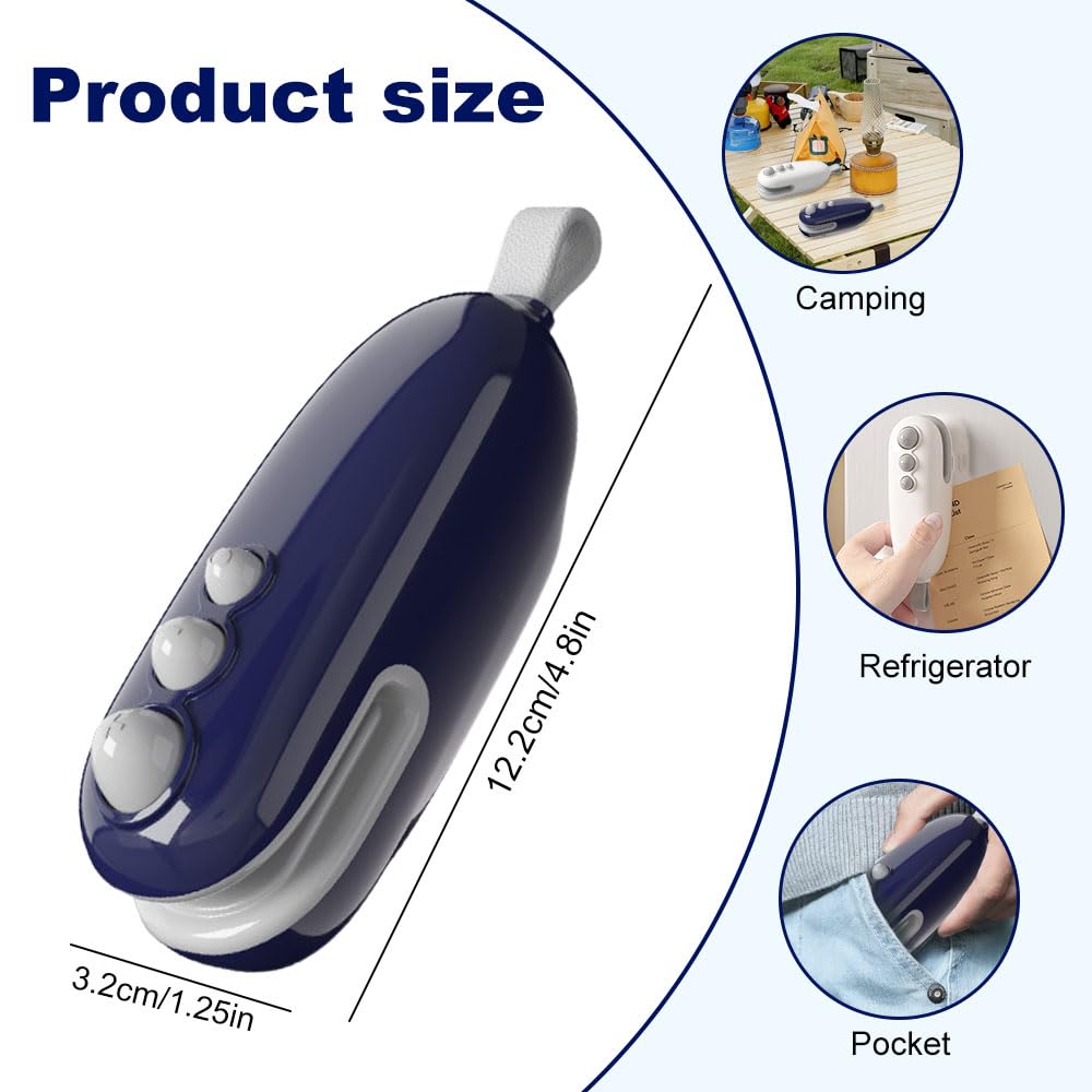Mini Bag Sealer, 2025 Upgraded 2 in 1 Sealer with Cutter and Magnet, USB Rechargeable Chip Bag Heat Seal, Portable Handheld Resealer Machine for Plastic Bags Snack Bags Food Storage (1, Blue)