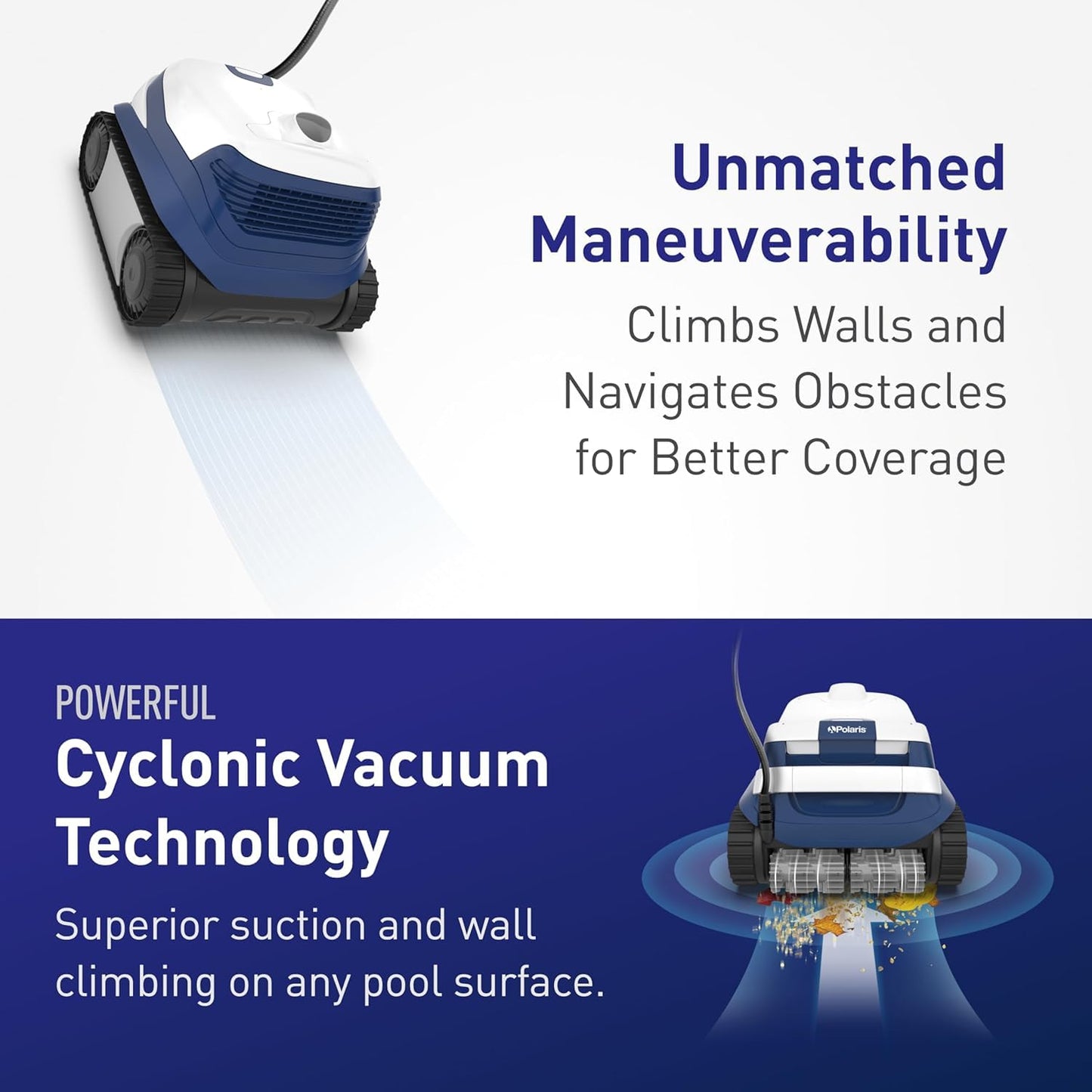 Polaris ERA 820 Robotic Pool Cleaner with Cyclonic Vacuum, Dual Brushes, 60ft Swivel Cable, Large Canister, Caddy & Cover – for In-Ground Pools