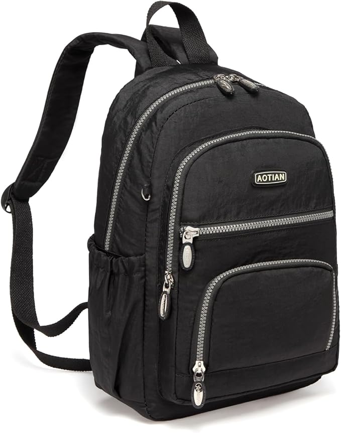 AOTIAN Small Size Backpack, Durable Lightweight Daypack for Women Girls & Boys Hiking Travel Sports, Black