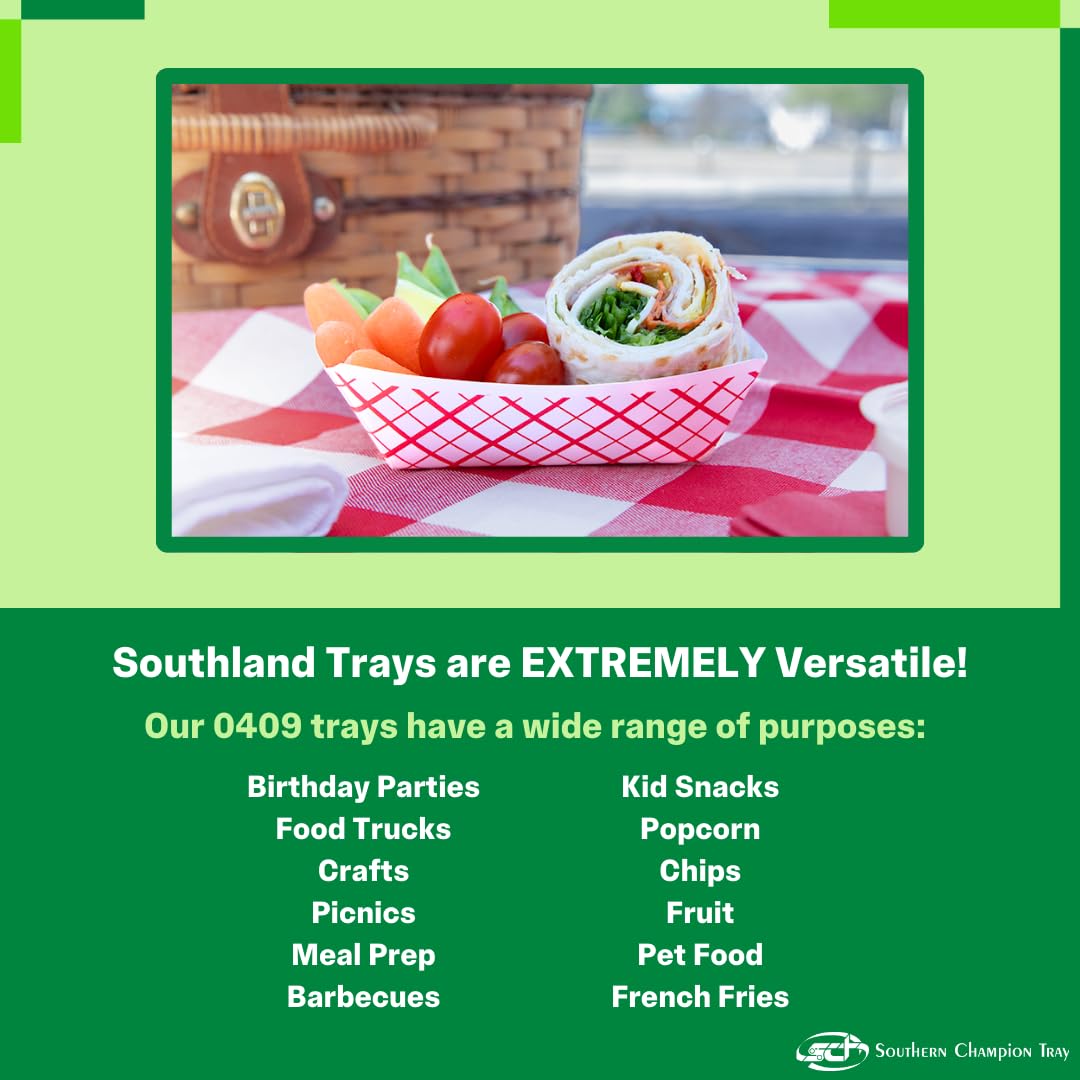 Southern Champion Tray 0409 #50 Southland Paperboard Food Tray, 1/2 lb Capacity, Red Check (Case of 1000)