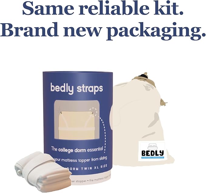 Bedly Straps/College Dorm Essential/Twin XL Certified/Bed Straps That Hold Mattress Topper in Place/Sheet Fastener/Multipurpose Strap w/Clips