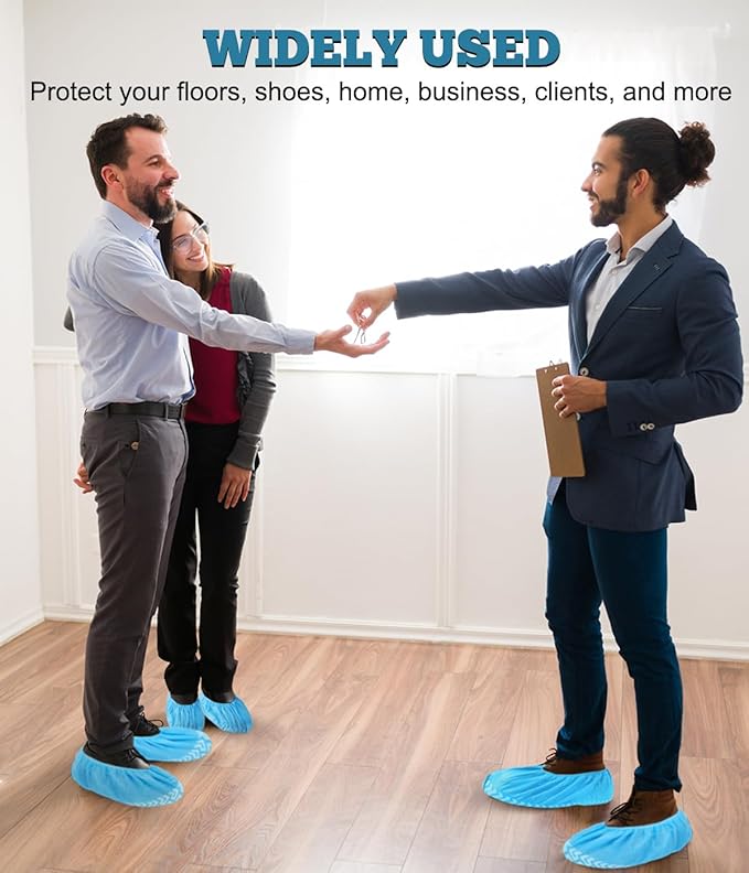 X-Large 200 Pack Breathable Shoe Covers Disposable for Indoors - Reusable Non-Slip Blue Booties, Fits Up to Men’s Size 13, Ideal for Home, Office & Travel, Doubles as Travel Shoe Bags