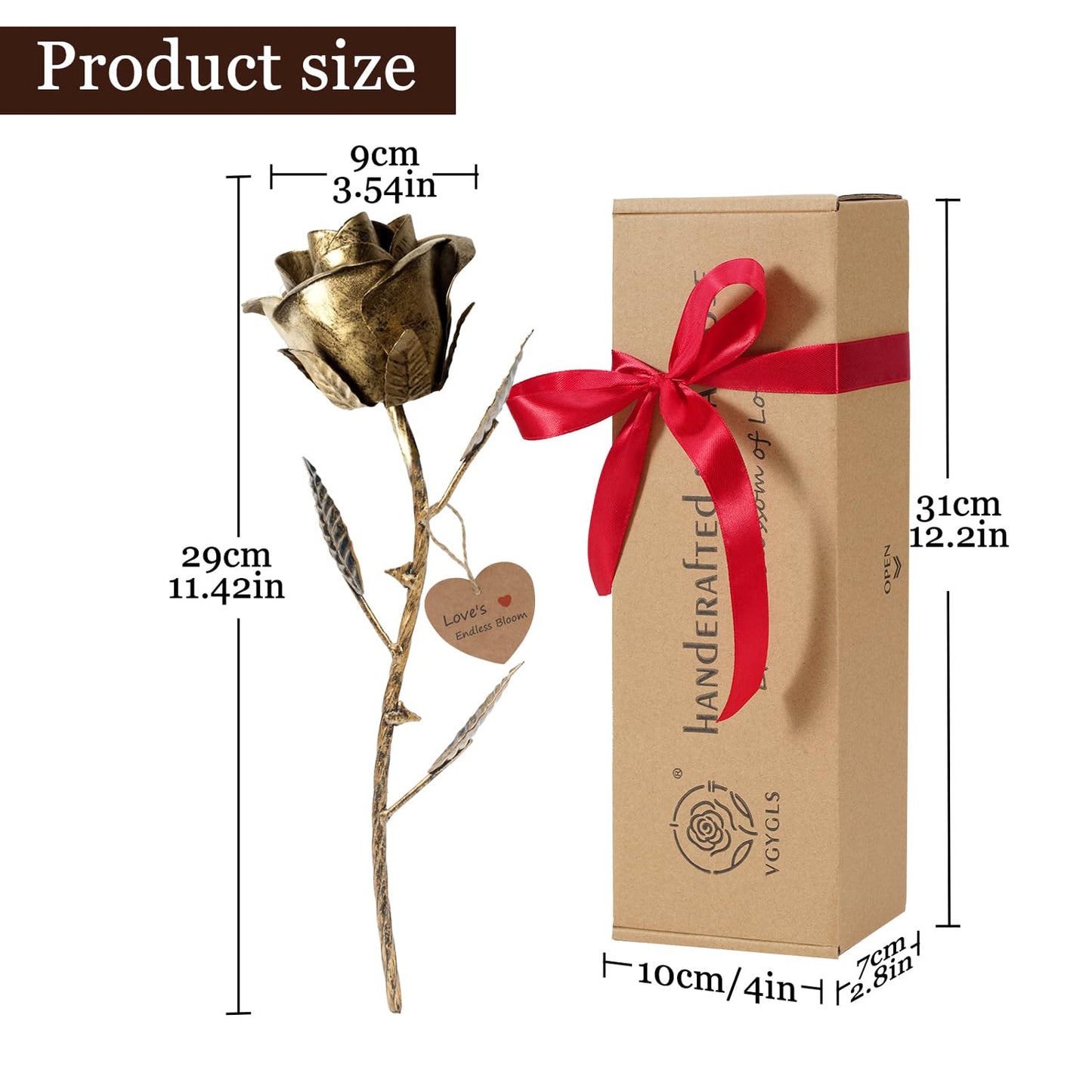 VGYGLS Bronze Rose 8th & 19th Anniversary Wedding Gift for Her/Wife/Him - Handmade Metal Rose Decoration, Romantic Bronze Flowers Wedding-Anniversary Bouquet Decor
