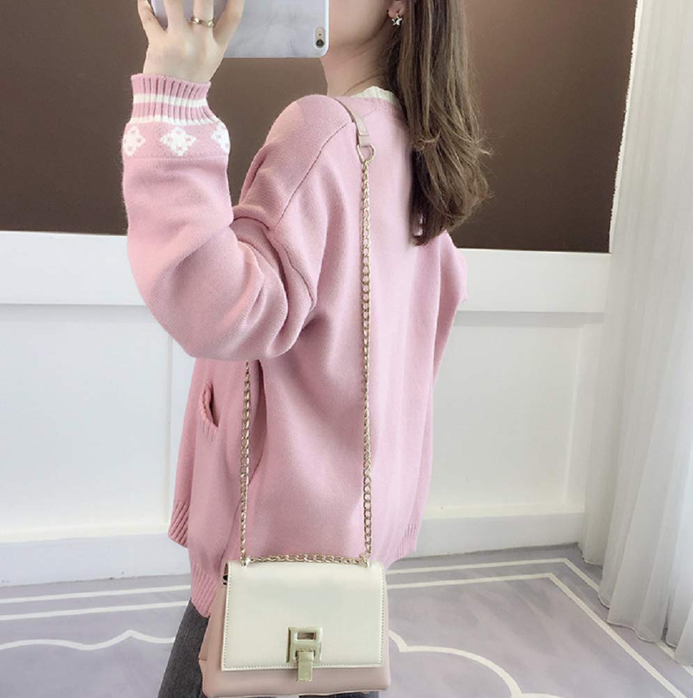 GK-O Mori Girl Kawaii Rabbit Japan JK Uniform Knit Cardigan Sweater Girl School Cosplay Sweater Vneck Long Sleeve (Pink)