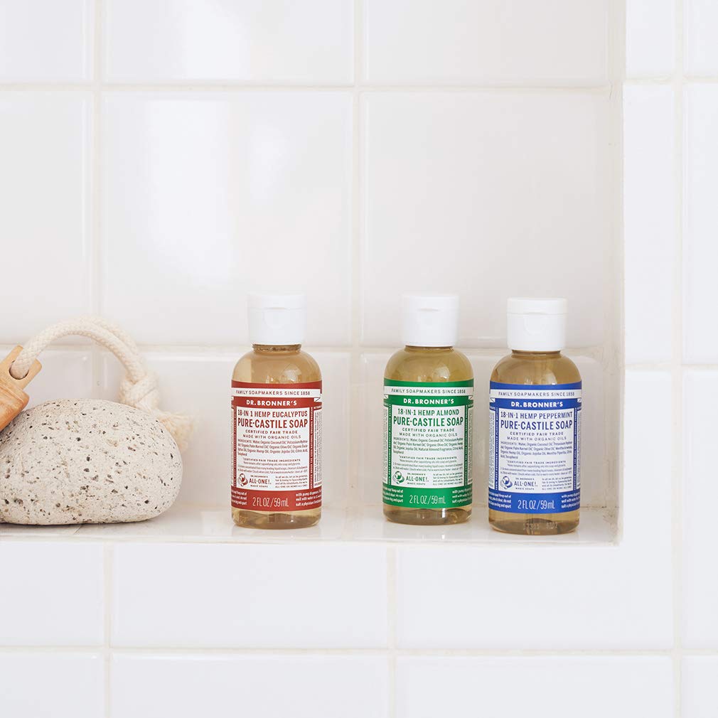 Dr. Bronner 's - Pure-Castile Liquid Soap (Almond, Travel Size, 2 ounce) - Made with Organic Oils, 18-in-1 Uses: Face, Body, Hai