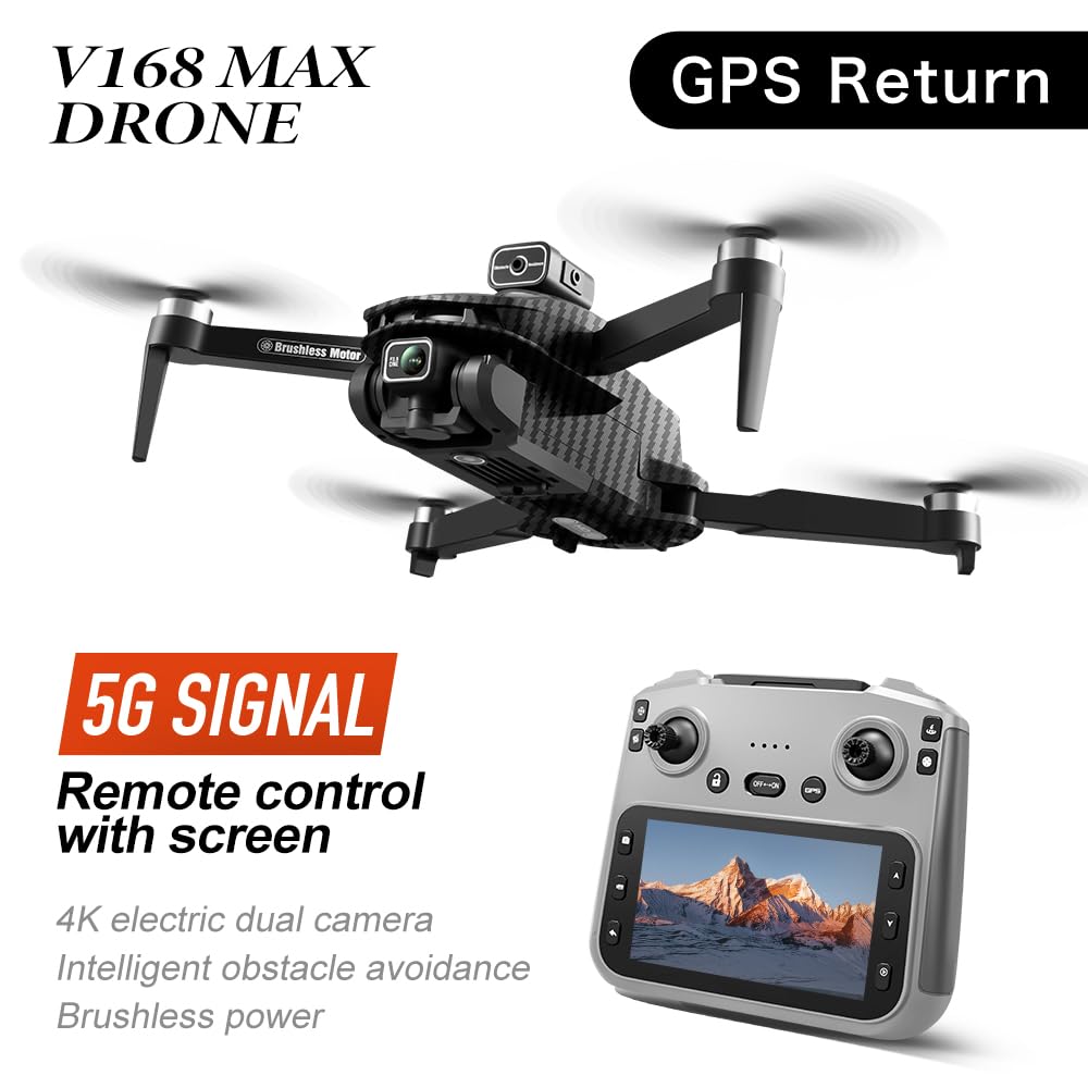 GPS Drone with 4K Dual Cameras & 4.5in Large-Screen Remote - Infrared Obstacle Avoidance, LED Night Lights, Brushless Motors, 2 Rechargeable Batteries, Wi-Fi FPV Real-Time Transmission, Hovering Altitude Hold Mode, GPS Auto Return & Follow Me Mode - Folda