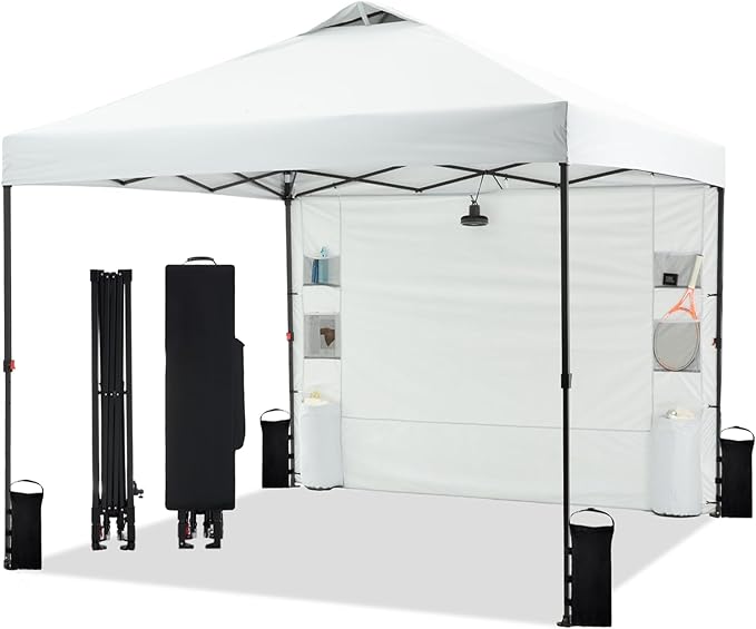 Tunbne 10'x10' Pop Up Canopy Tent with 1 Sidewall and 6 Pockets, One Push Setup, Instant Shade Tent with Vented Roof for B...