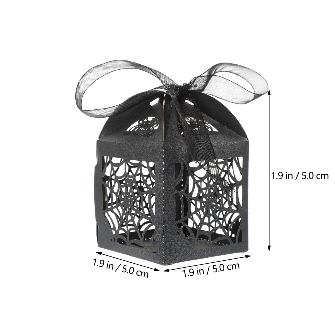 BESTOYARD 50Pcs Halloween Hollow Die-Cut Favor Boxes - Wedding Candy Boxes with Ribbons for Party Candy Packaging, 2X2 Inches