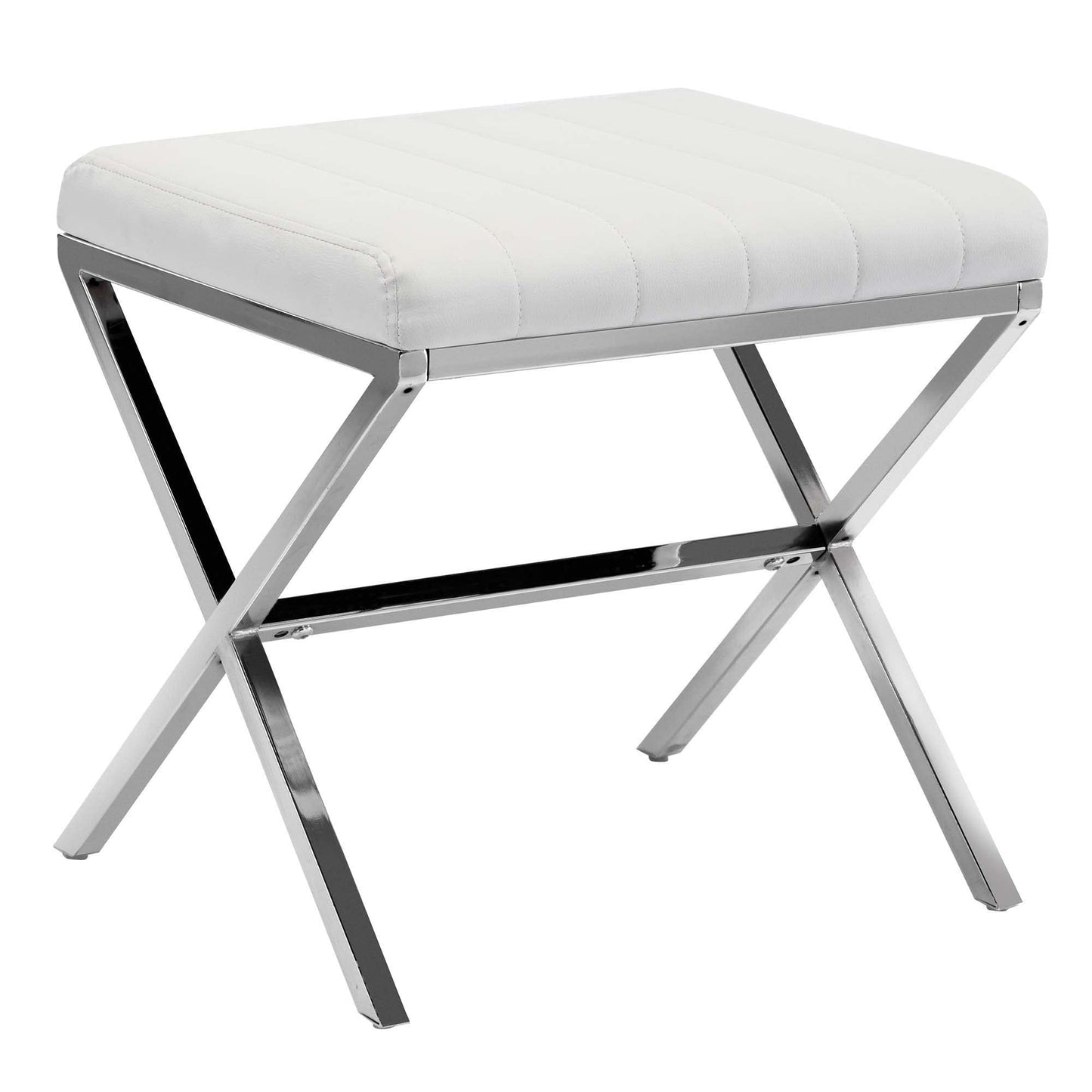 DUHOME Vanity Stool,Modern PU Leather Ottoman Stool Chair for Vanity Bench with Metal X Legs, Rectangle Makeup Stools Padded Foot Rest Ottoman for Makeup Room, Living Room, Bathroom,White