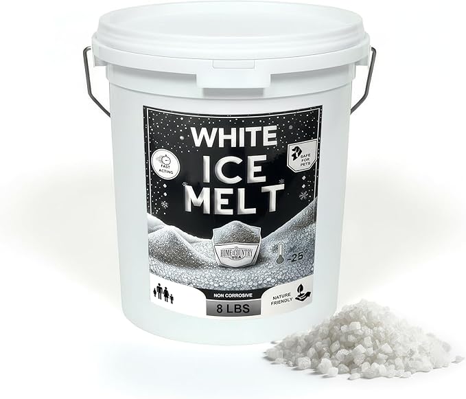 Peach Country White Ice Melt Pet Friendlier Eco-Friendly De-Icer, Fast-Acting Granules for Driveways, Walkways & Entryways, 8 lb Pail