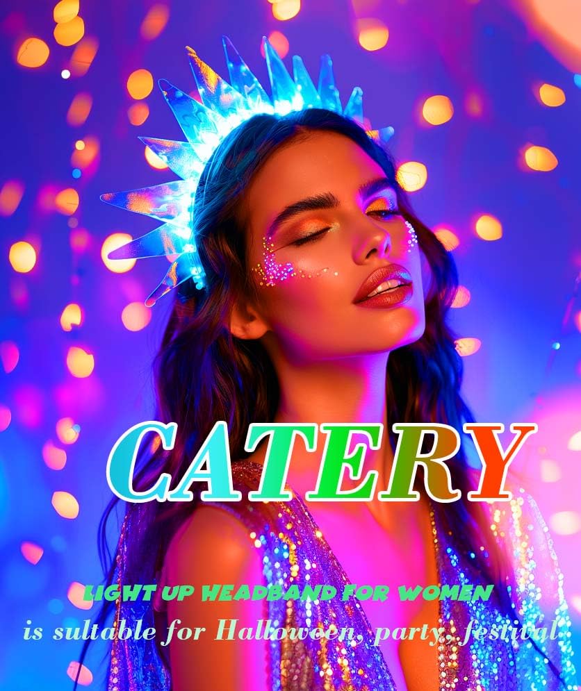 Catery Light Up Headband LED Rave Headpiece Halloween Costume Accessories for Women